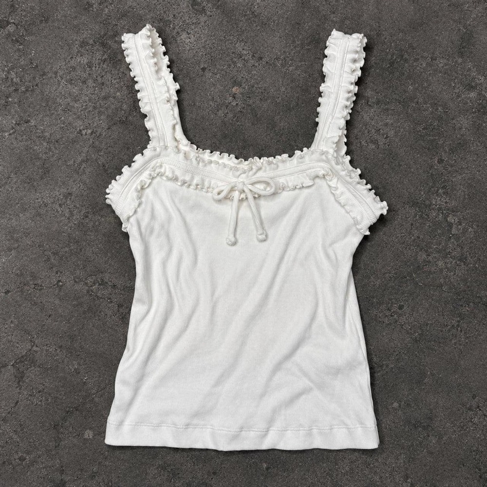 Maeve Dorrie Ruffled Cami White Ribbed Knit Tank Top XS